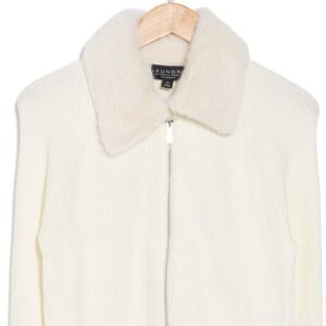Nordstrom Cream Cardigan with Faux Fur Collar